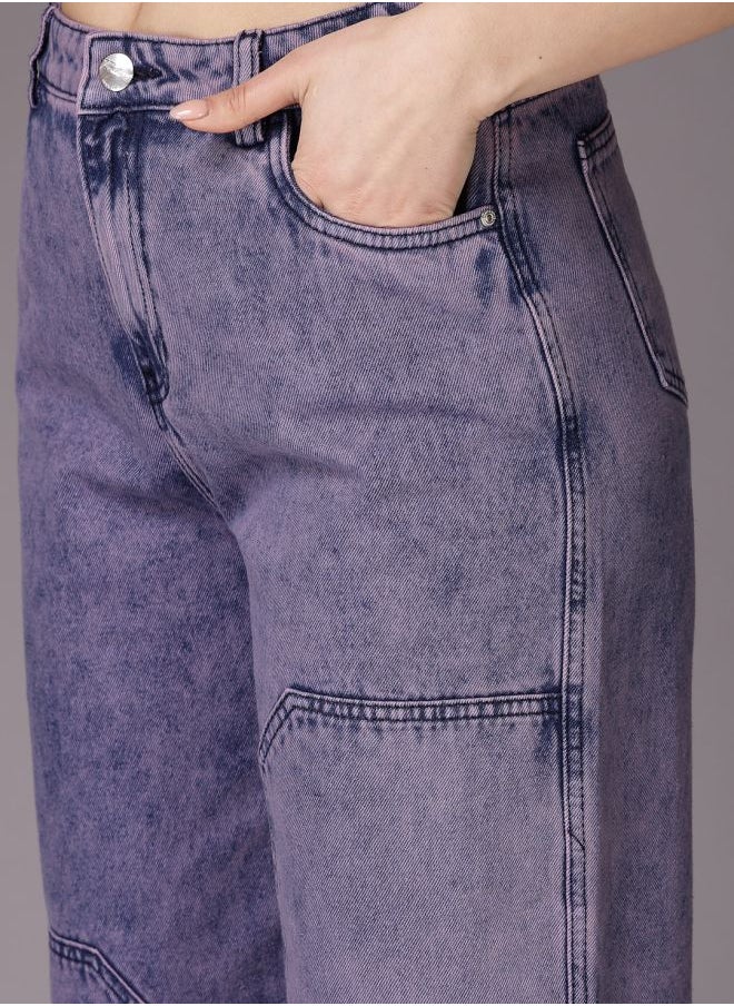 Women Relaxed Fit Solid High-Rise Denim Cargos