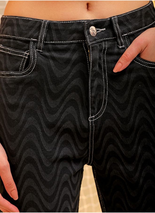 Women Straight Fit Laser Print High-Rise Jeans