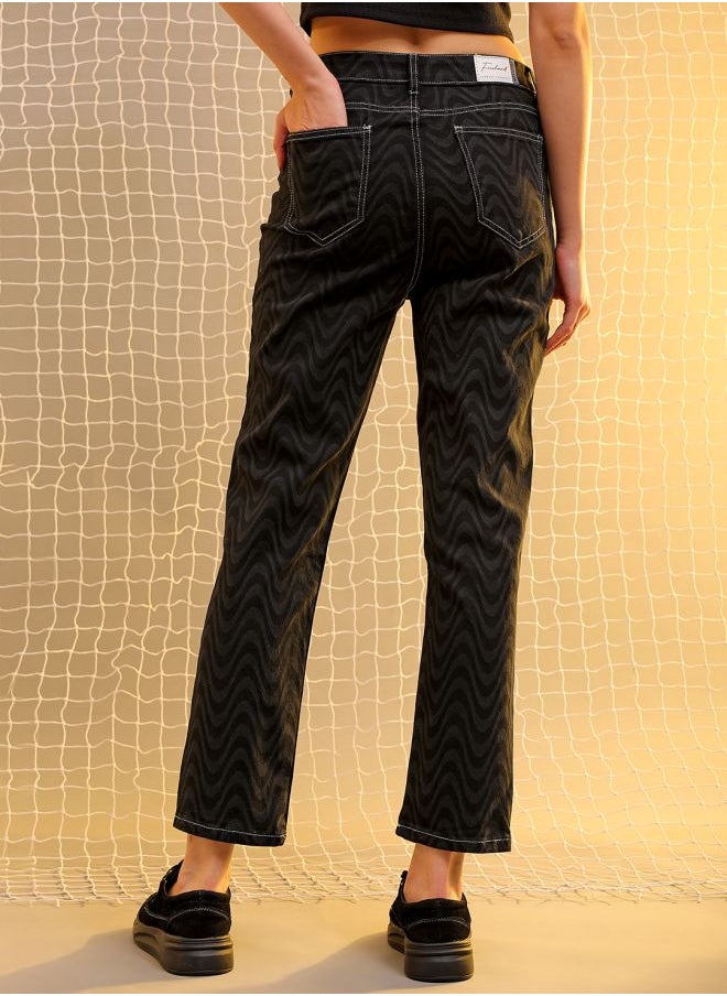 Women Straight Fit Laser Print High-Rise Jeans