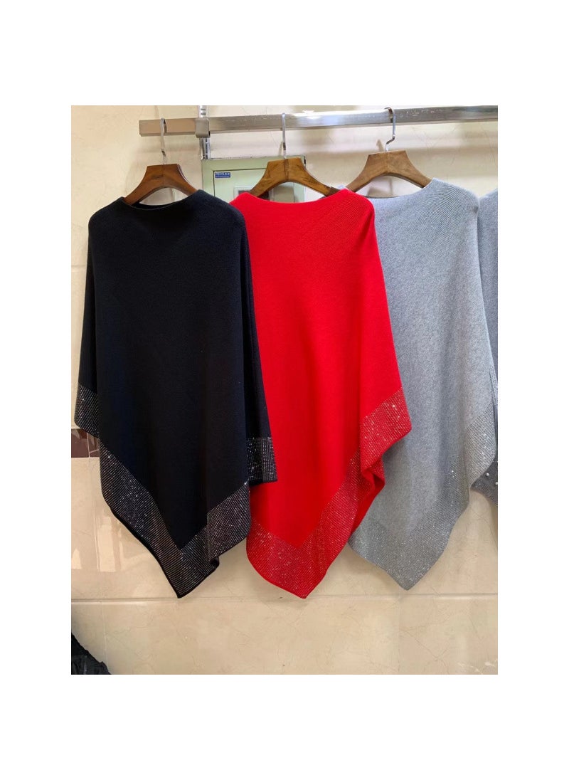 New Elegant Womens Pullover Slimming Versatile Spring Autumn Fashion One-Piece Rhinestone Embroidered Bat Wing Sleeveless Top Drill Red