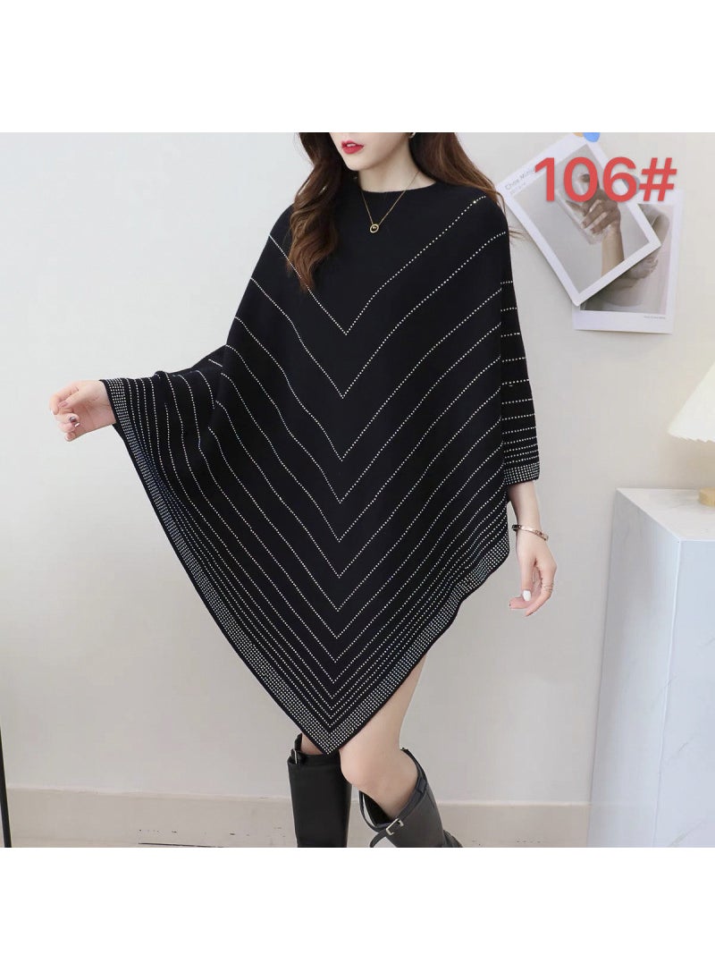 New Elegant Womens Pullover Slimming Versatile Spring Autumn Fashion One-Piece Rhinestone Embroidered Bat Wing Sleeveless Top V-line black
