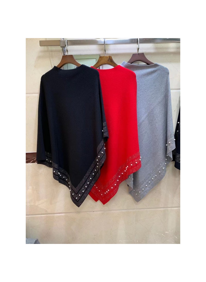 New Elegant Womens Pullover Slimming Versatile Spring Autumn Fashion One-Piece Rhinestone Embroidered Bat Wing Sleeveless Top stars gray