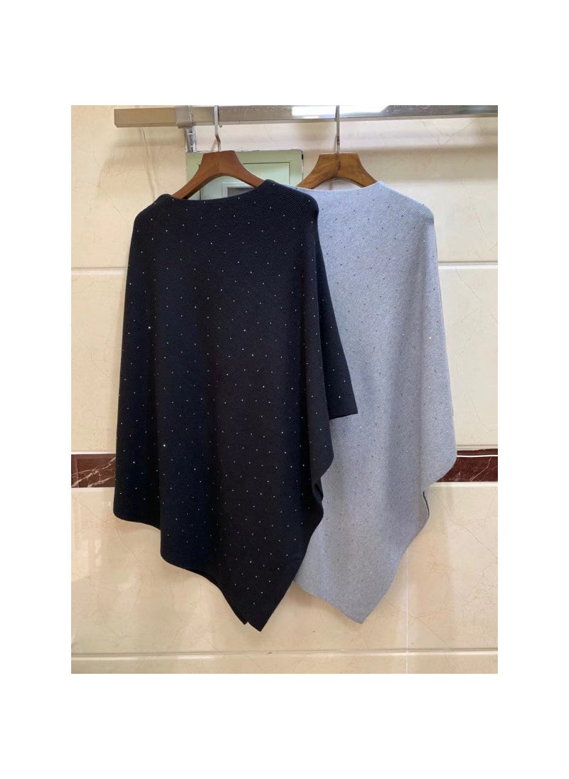 New Elegant Womens Pullover Slimming Versatile Spring Autumn Fashion One-Piece Rhinestone Embroidered Bat Wing Sleeveless Top stars gray