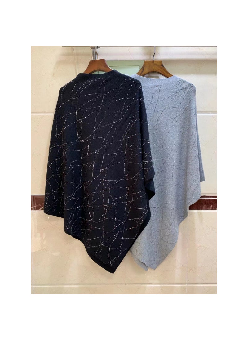 New Elegant Womens Pullover Slimming Versatile Spring Autumn Fashion One-Piece Rhinestone Embroidered Bat Wing Sleeveless Top stars gray