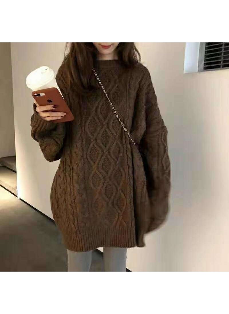 Mm Pastoral Forest System Twisted Wool Clothes Women Autumn Winter Loose Lazy Style Fashionable Knitted Shirt Brown [business edition]