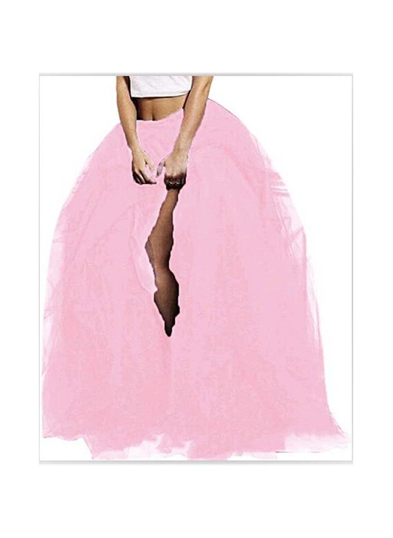 High-Waisted Elastic Mesh Casual Tulle Skirt For Women Half-Length Tutu Skirt Loose Fit Spring Autumn Season Female Clothing Pink