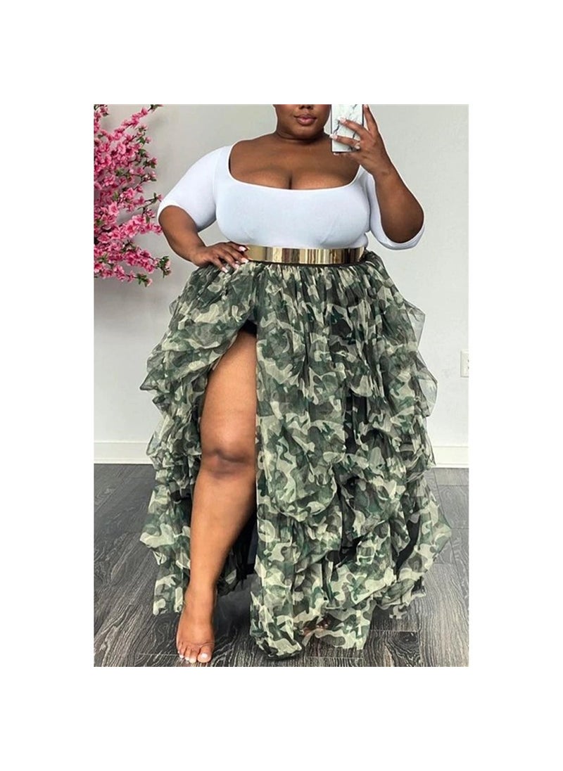 High-Waisted Elastic Mesh Casual Tulle Skirt For Women Half-Length Tutu Skirt Loose Fit Spring Autumn Season Female Clothing Camouflage