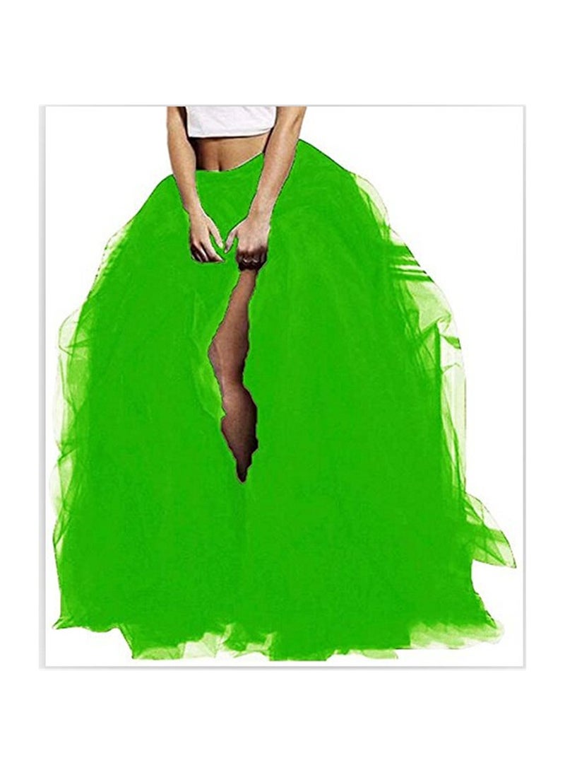 High-Waisted Elastic Mesh Casual Tulle Skirt For Women Half-Length Tutu Skirt Loose Fit Spring Autumn Season Female Clothing Green