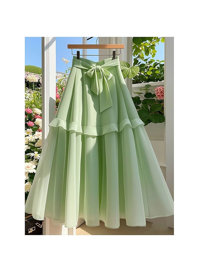2024 New Fashionable Stylish Dropshipping Long A- line Green Dress Skirt Womens Elegant Slim Fit Ruching Sweep Train Green