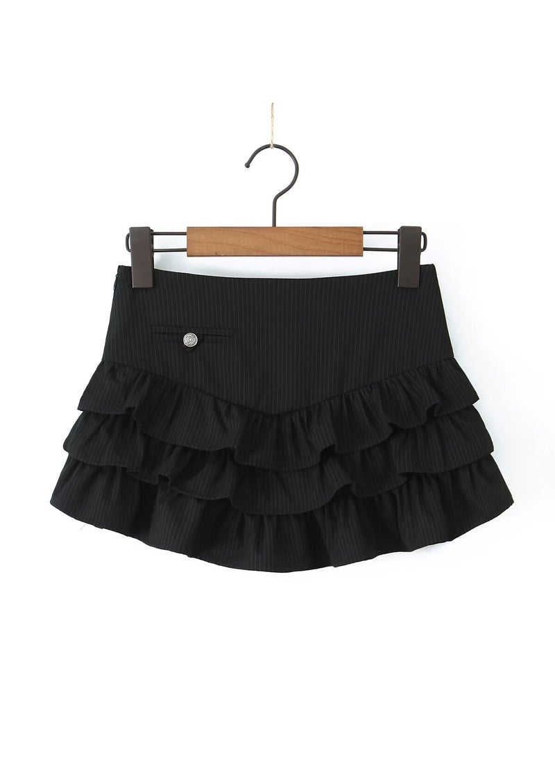 American Style Mini Cake Half Dress 2024 Summer New Fashion Street Trendy People Mini Dress Wholesale European American Style Black