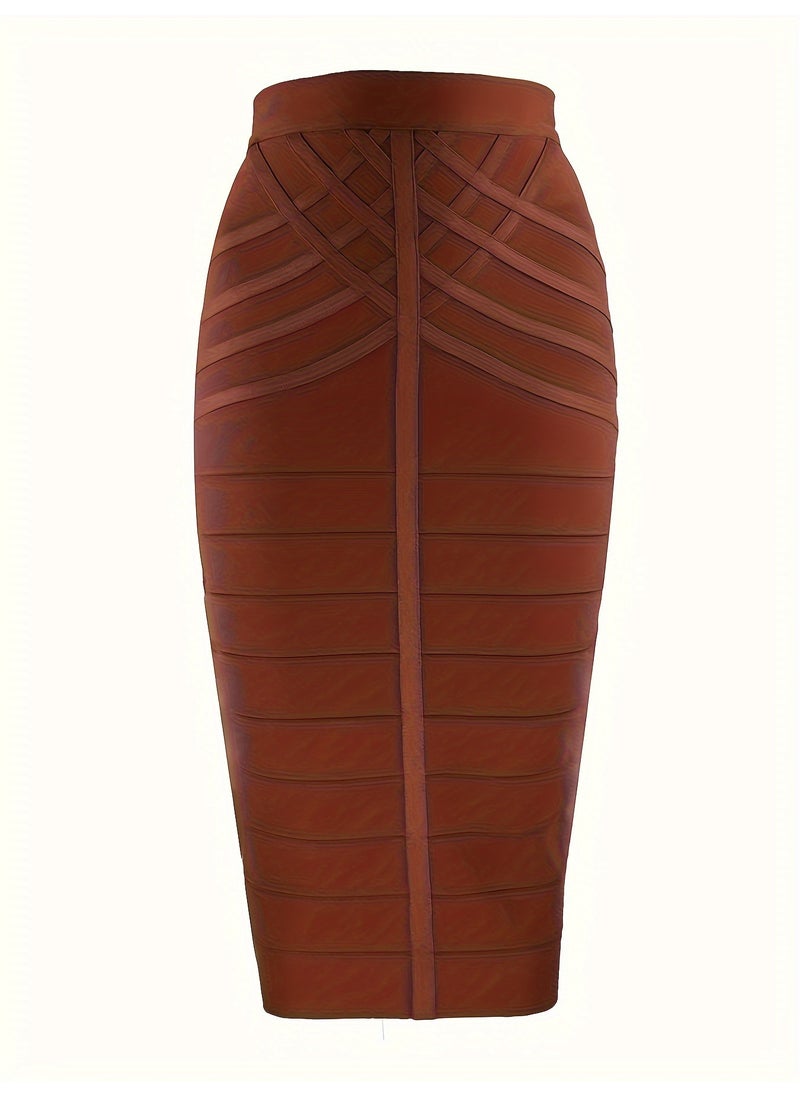 2022 Fashionable Striped Tape Skirt Zippered Commuter Knit Lightweight Luxury Elegant Simple Skirt For Women Dark brown