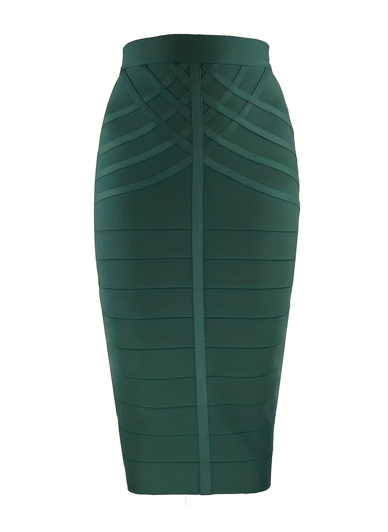 2022 Fashionable Striped Tape Skirt Zippered Commuter Knit Lightweight Luxury Elegant Simple Skirt For Women Dark green