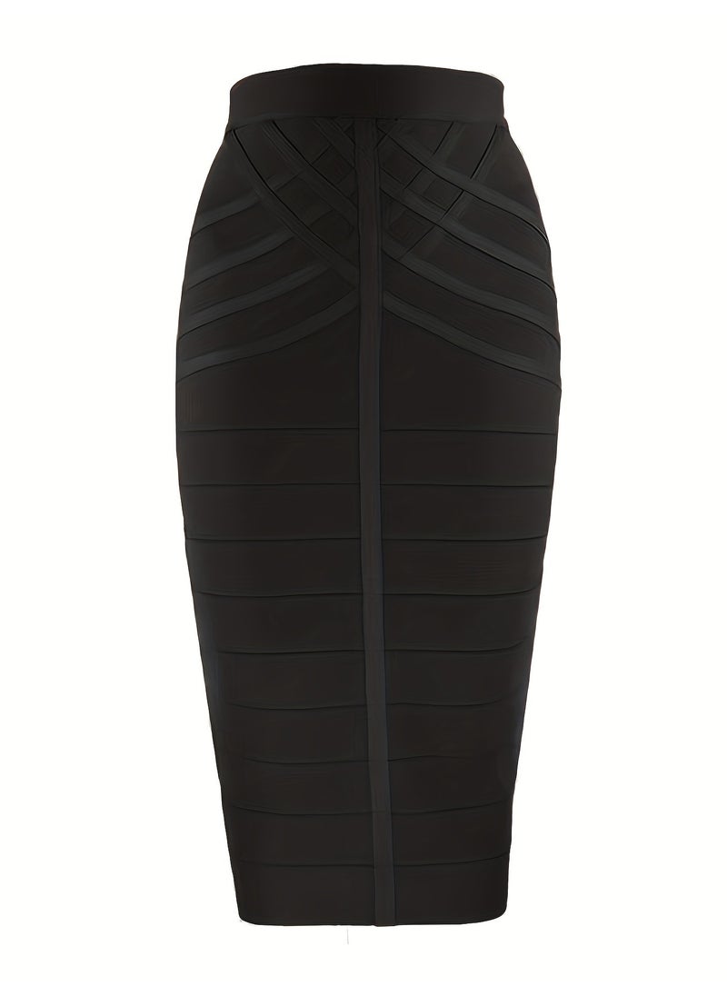 2022 Fashionable Striped Tape Skirt Zippered Commuter Knit Lightweight Luxury Elegant Simple Skirt For Women Black