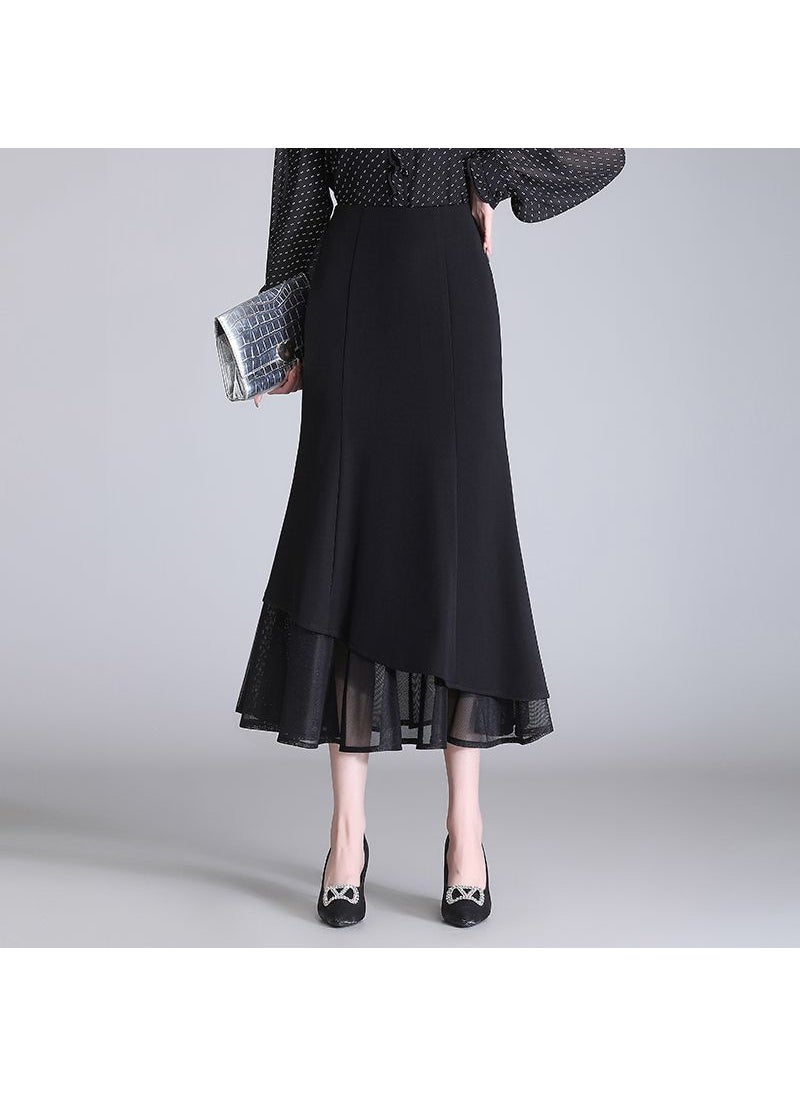 New Summer 2024 Medium-Length High-Waisted Slimming Fish Tail Skirt Trendy Mid Waist Hip Covering Casual Office Ladies Skirt Black