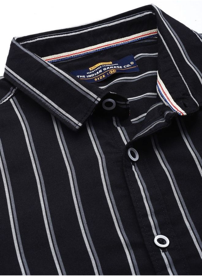 Men Regular Fit Striped Full Sleeves Cutaway Collar Casual Shirt