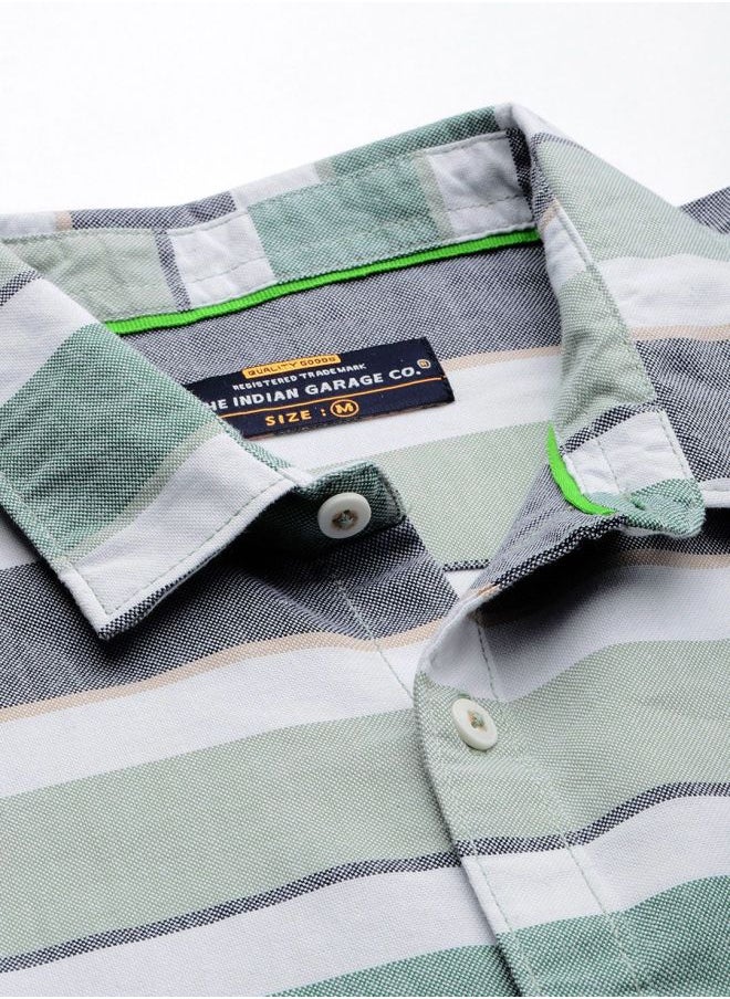 Men Regular Fit Striped Full Sleeves Cutaway Collar Casual Shirt