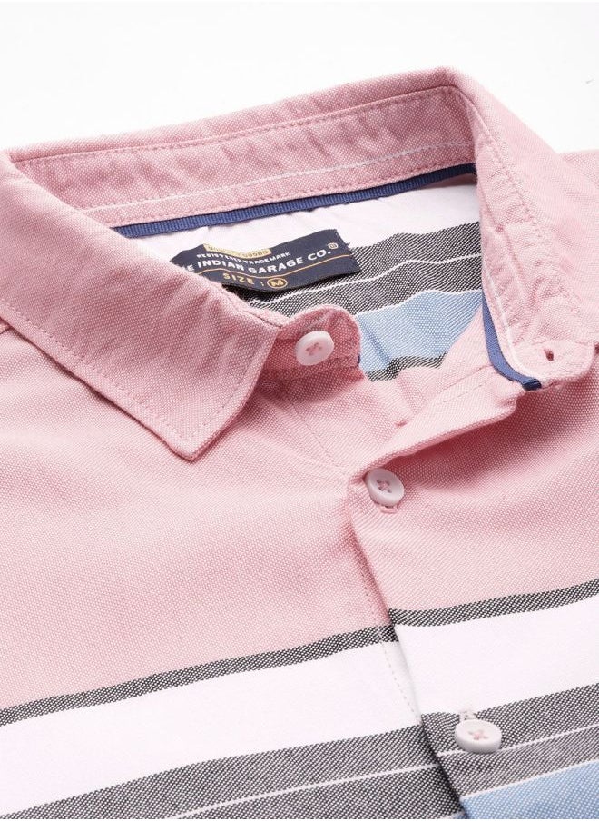 Men Regular Fit Striped Full Sleeves Cutaway Collar Casual Shirt