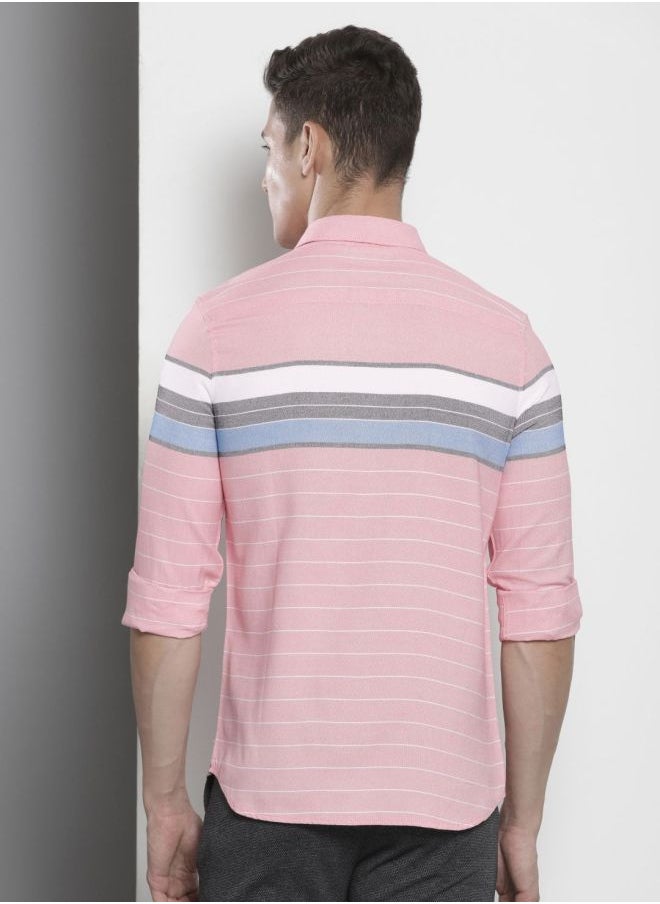 Men Regular Fit Striped Full Sleeves Cutaway Collar Casual Shirt