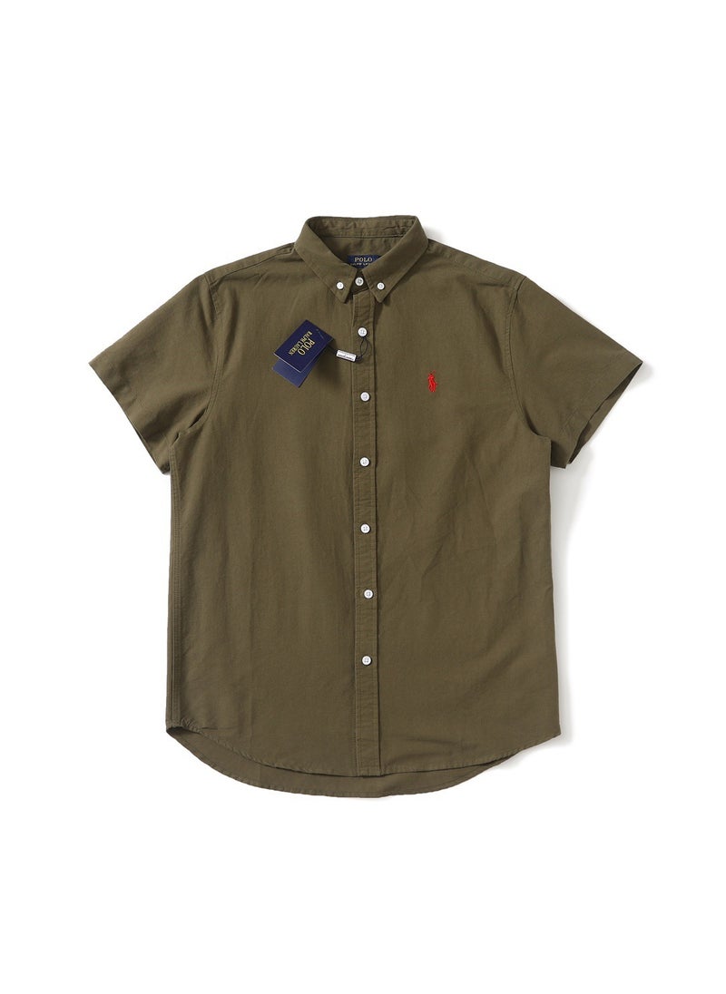Solid Color Embroidered Short Sleeve Shirt For Couples Lapel Fit Half Sleeve For Work And Commuting Chinese Mainland Origin Blue