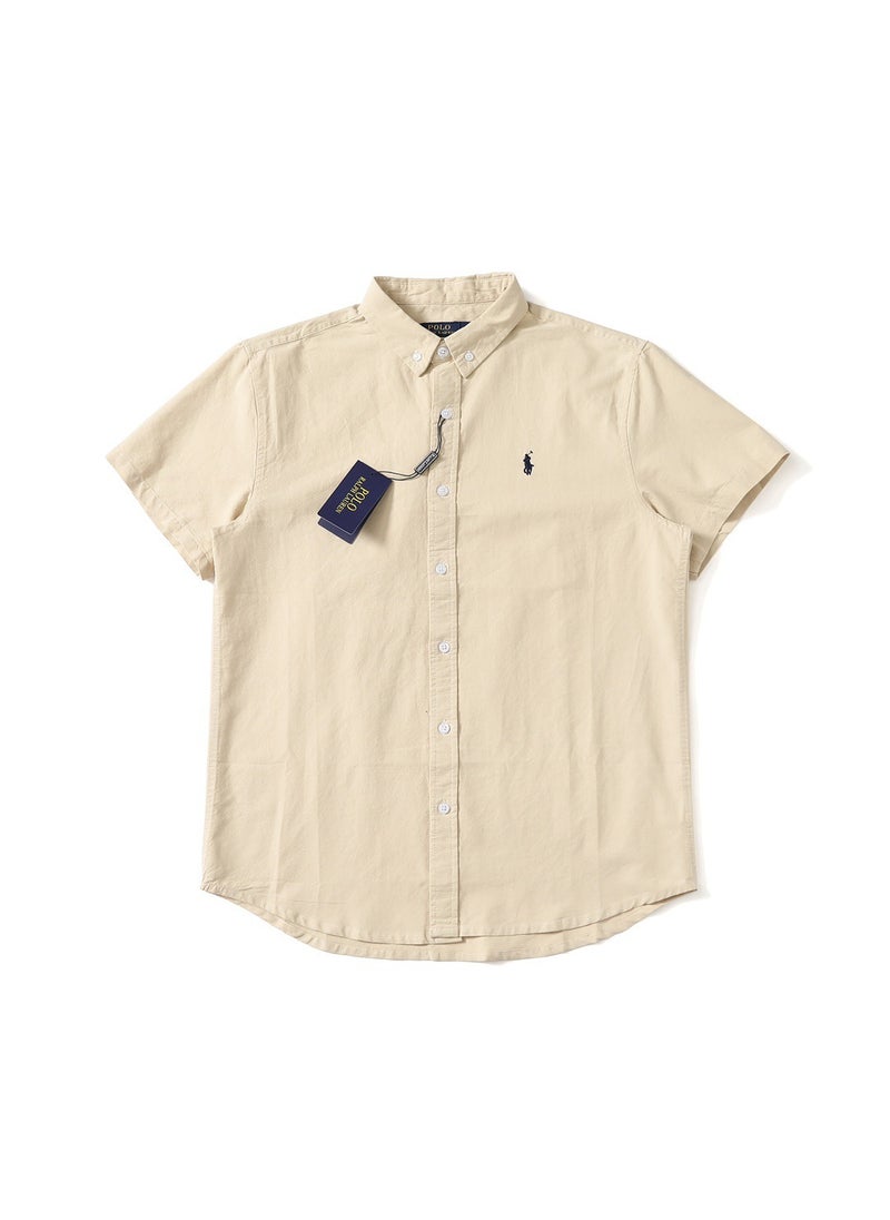 Solid Color Embroidered Short Sleeve Shirt For Couples Lapel Fit Half Sleeve For Work And Commuting Chinese Mainland Origin Blue