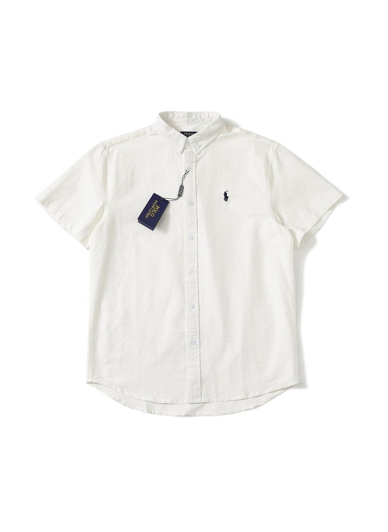 Solid Color Embroidered Short Sleeve Shirt For Couples Lapel Fit Half Sleeve For Work And Commuting Chinese Mainland Origin White