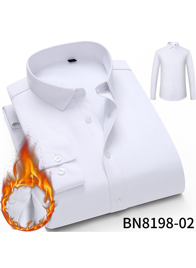 Autumn/Winter Mens Thickened Fleece-Lined Long Sleeve Casual Elastic Warm Shirt Light Business Solid Color Shirt 02 pink