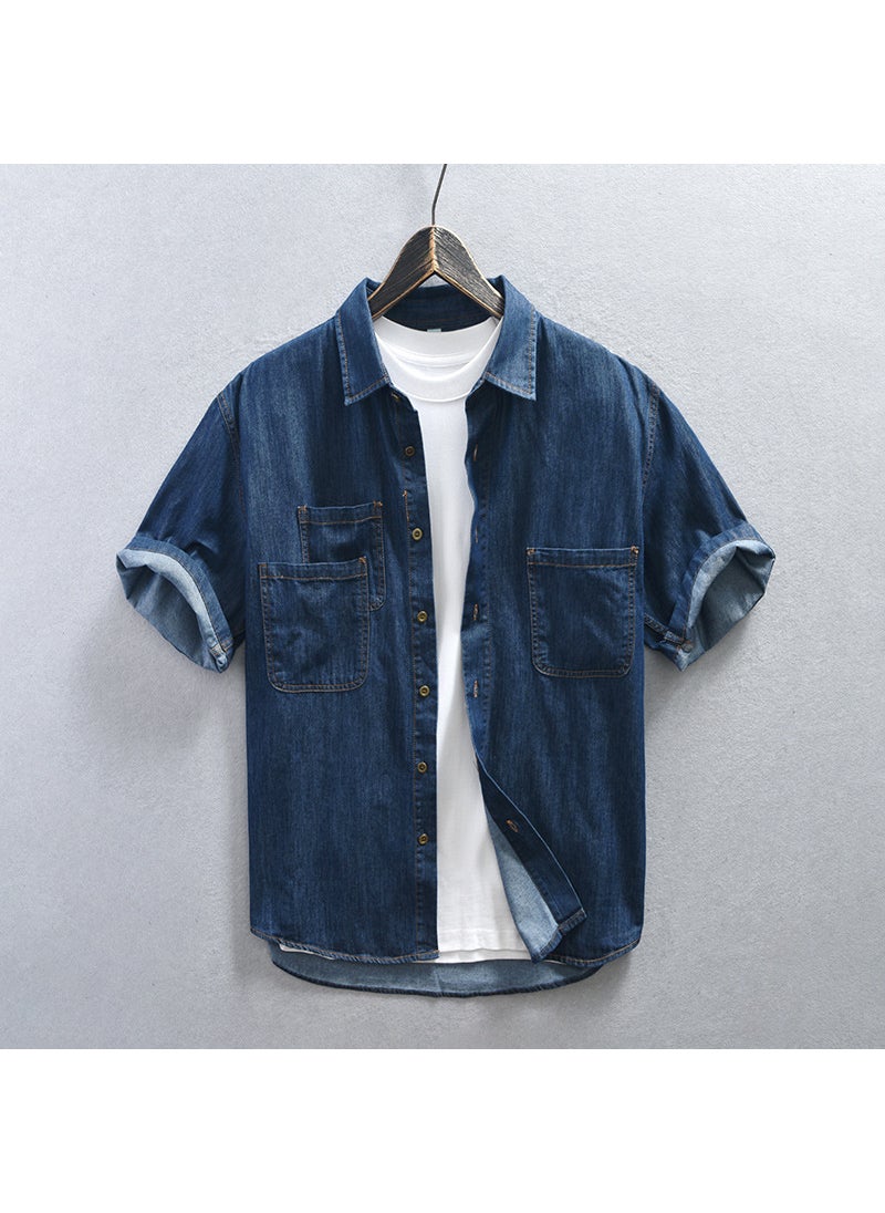 Z930 Mens Denim Casual Short Sleeve Shirt Shirt Casual Style Other Material Short Sleeve For Men dark blue