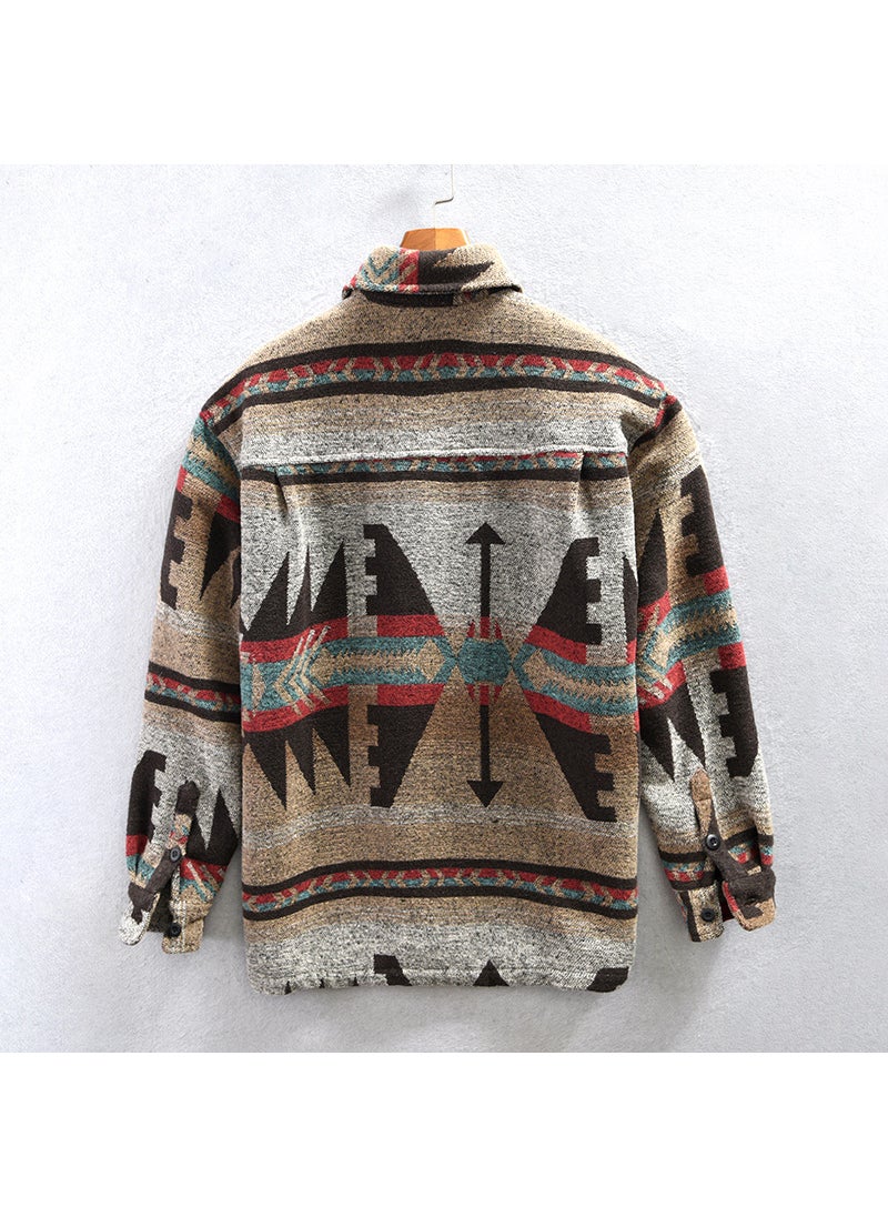 Autumn Winter Retro Patch Color Wool Shirt Coat for Men Khaki