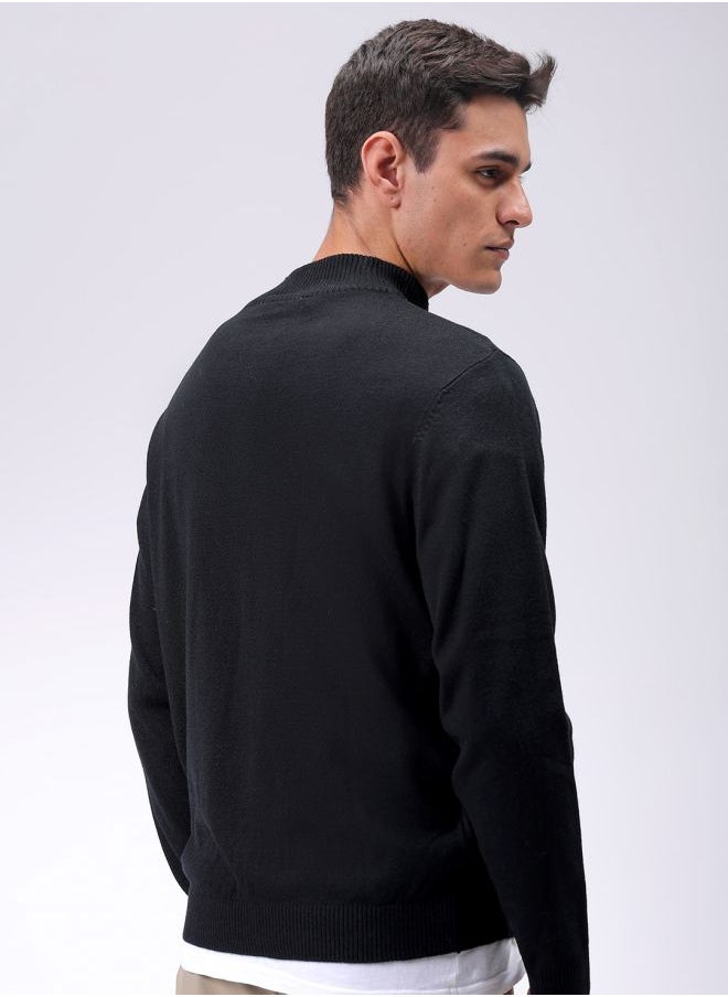 Men Relaxed Fit Solid High Neck Sweater