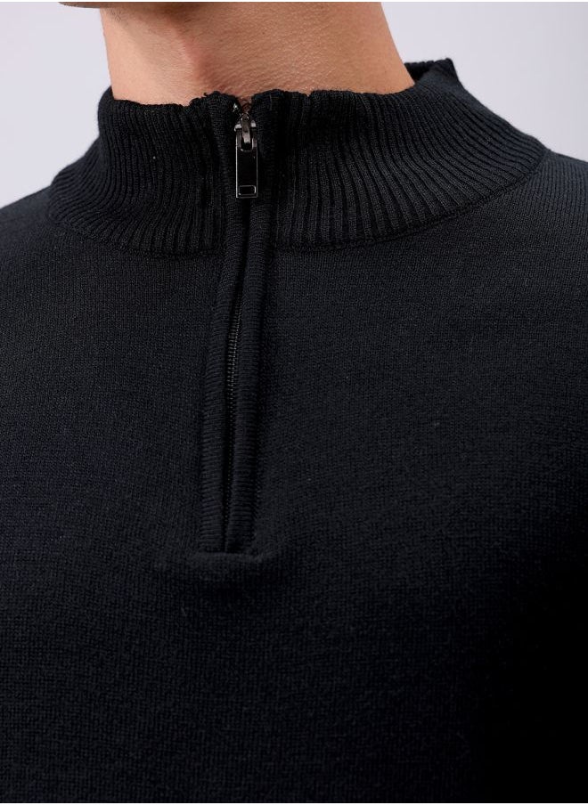 Men Relaxed Fit Solid High Neck Sweater