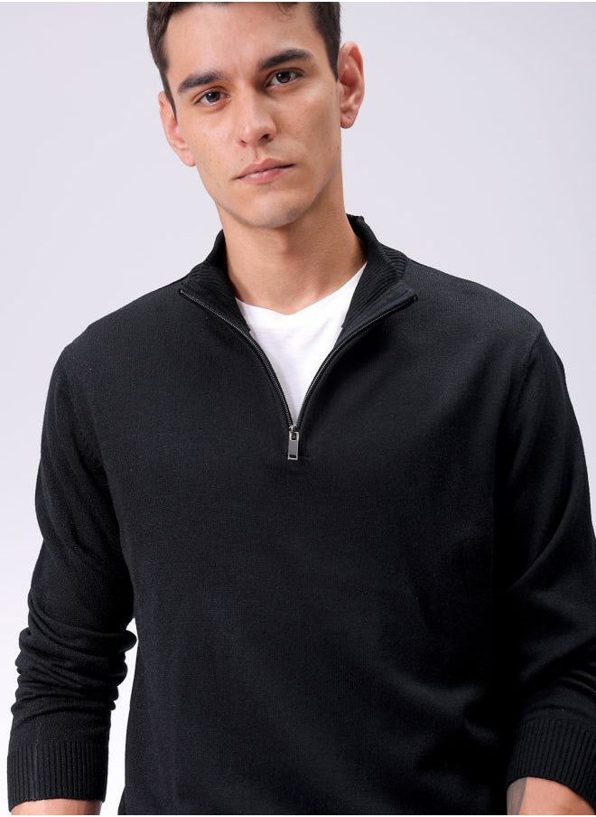 Men Relaxed Fit Solid High Neck Sweater