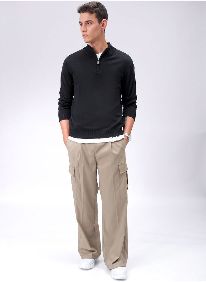 Men Relaxed Fit Solid High Neck Sweater
