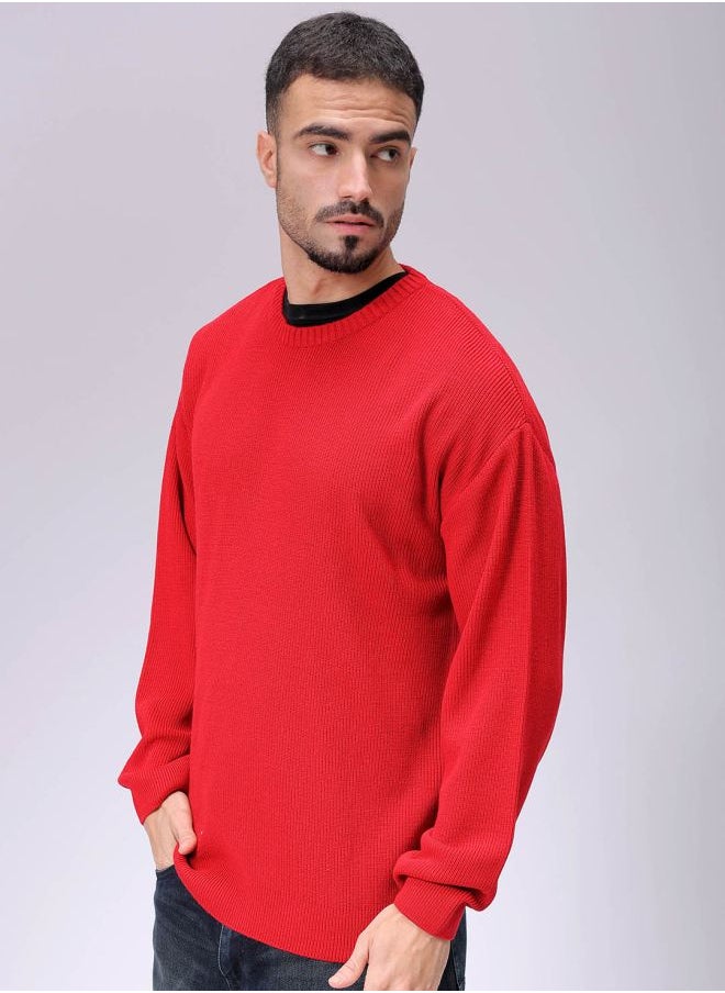 Men Oversized Solid Crew Neck Sweater