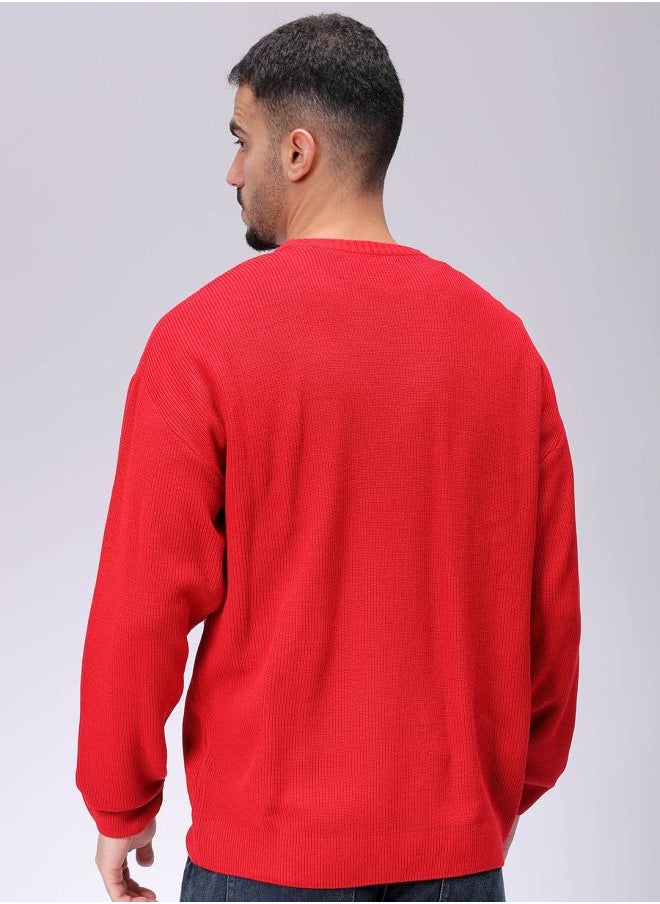 Men Oversized Solid Crew Neck Sweater