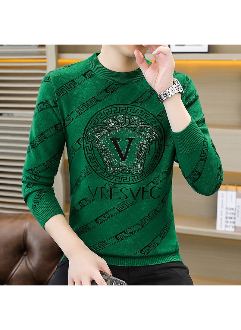 Trendy European Brand Mens Knitted Top2024 Autumn/Winter New Fashionable Rhinestone Round Neck Versatile Base Layer Sweater 8612 brown