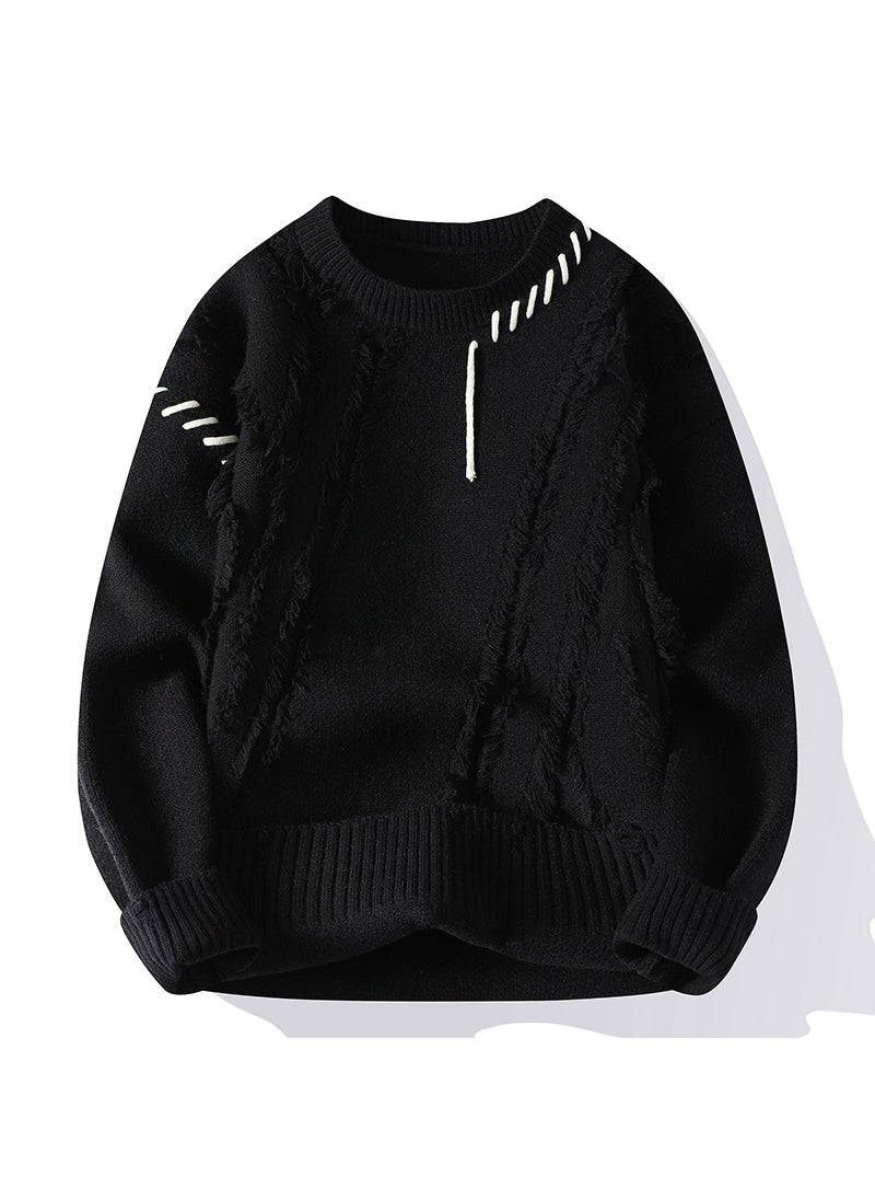 New Arrival Autumn/Winter Mens Long Sleeve Knitted Casual Sweater Crew Neck Pullover Cozy and Stylish for Daily Wear Black