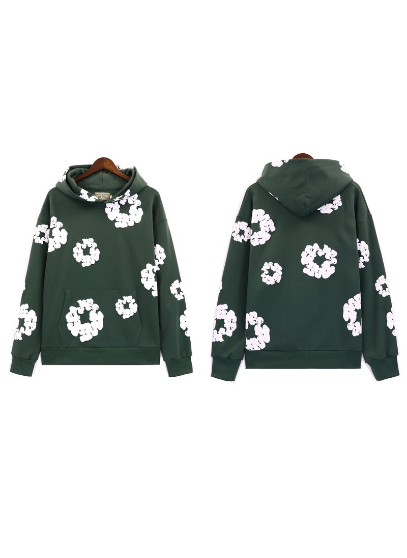 2024 Autumn New Main Line Foam Printing Sweatshirt American Style Hooded Sweatshirt Real Stock Available 5640 green