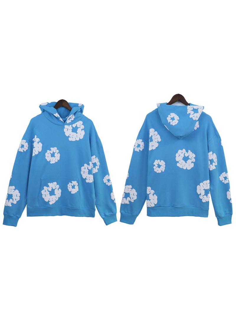 2024 Autumn New Main Line Foam Printing Sweatshirt American Style Hooded Sweatshirt Real Stock Available 5640 sky blue