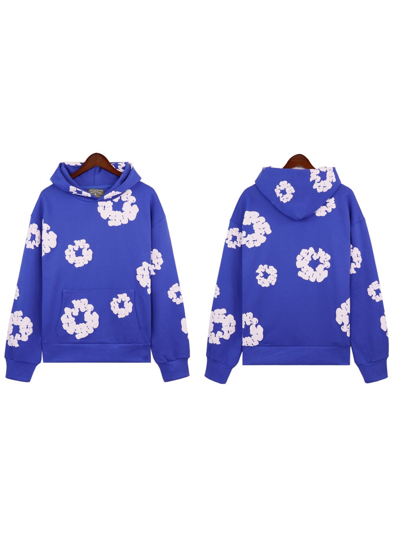 2024 Autumn New Main Line Foam Printing Sweatshirt American Style Hooded Sweatshirt Real Stock Available 5640 color blue