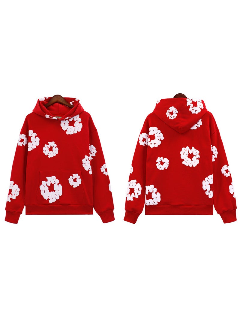 2024 Autumn New Main Line Foam Printing Sweatshirt American Style Hooded Sweatshirt Real Stock Available 8155 powder