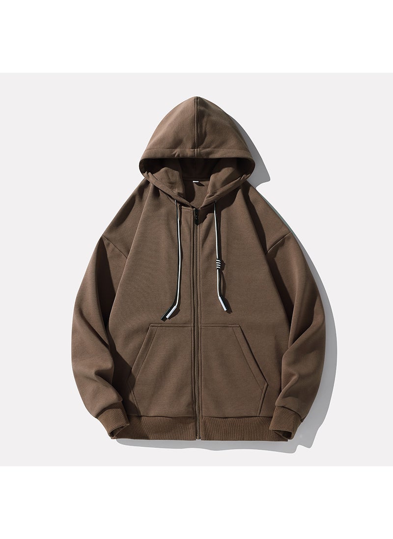 NASA Couple Hooded Sweatshirt Mens Trendy Brand Autumn New Style Japanese Version Trendy Flow Beginning Zip-Up Base Layer Top J Brown