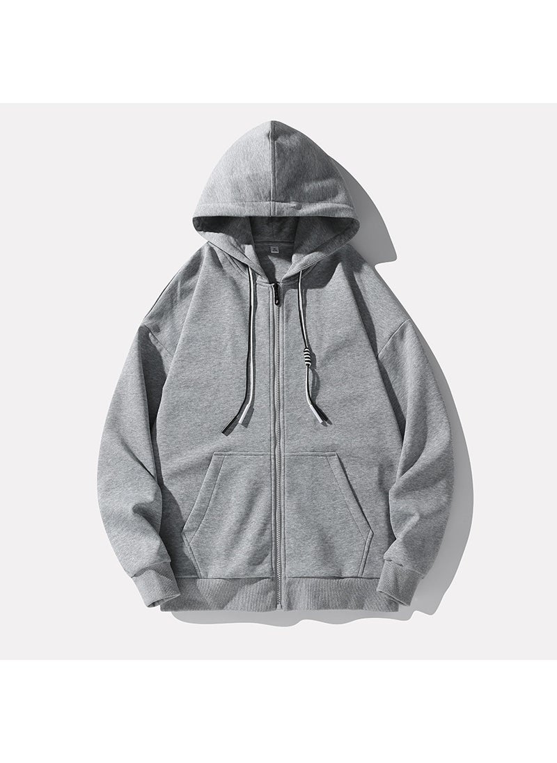 NASA Couple Hooded Sweatshirt Mens Trendy Brand Autumn New Style Japanese Version Trendy Flow Beginning Zip-Up Base Layer Top J Gray
