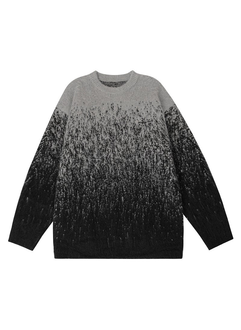 Guangzhou Clothing Original American Style Gradient Fashion Sweater Jacquard Angora Jacket Loose Fit For Men And Women Casual Sc Gray
