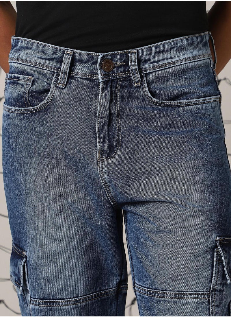 Men's Indigo 100% Cotton Solid Jeans