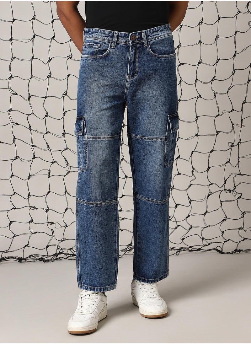 Men's Indigo 100% Cotton Solid Jeans