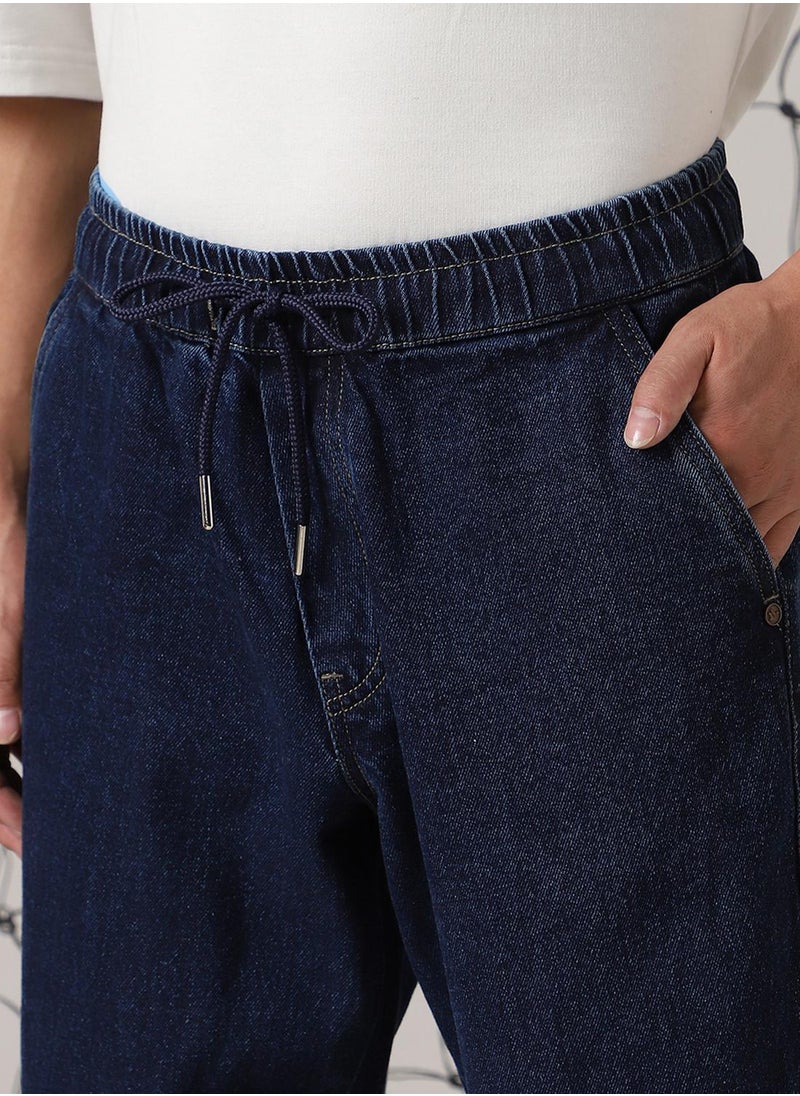 Men's Indigo 100% Cotton Distressed Full Length Straight Fit Jeans