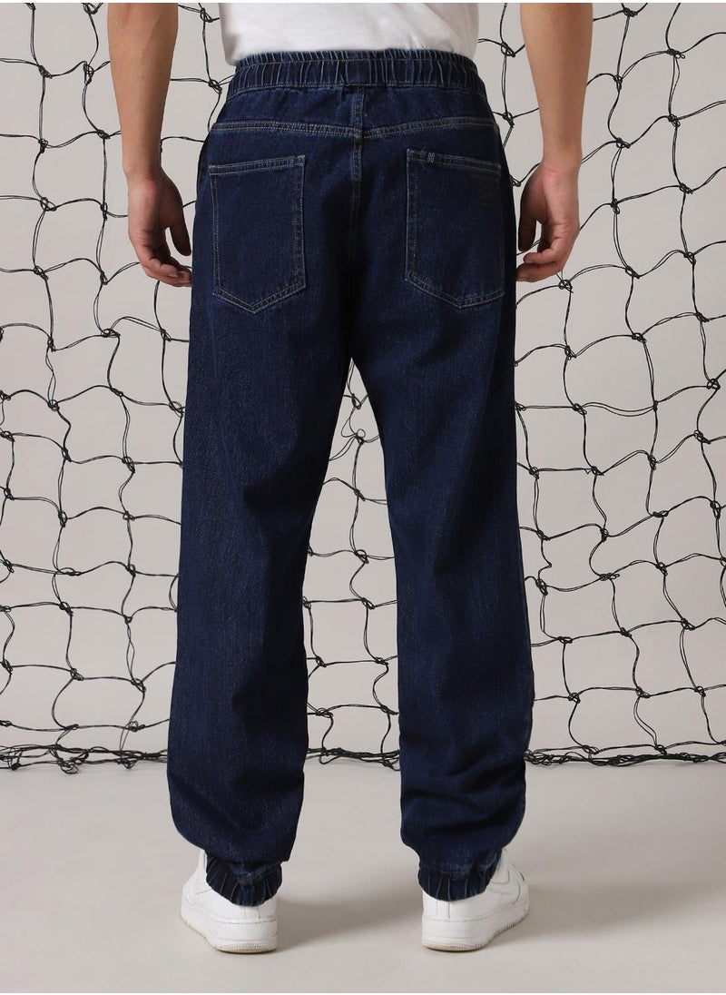 Men's Indigo 100% Cotton Distressed Full Length Straight Fit Jeans