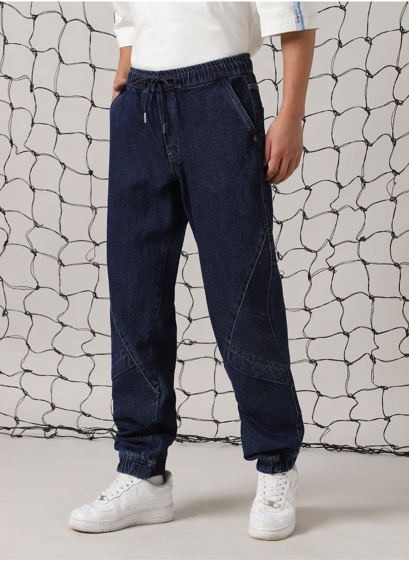 Men's Indigo 100% Cotton Distressed Full Length Straight Fit Jeans