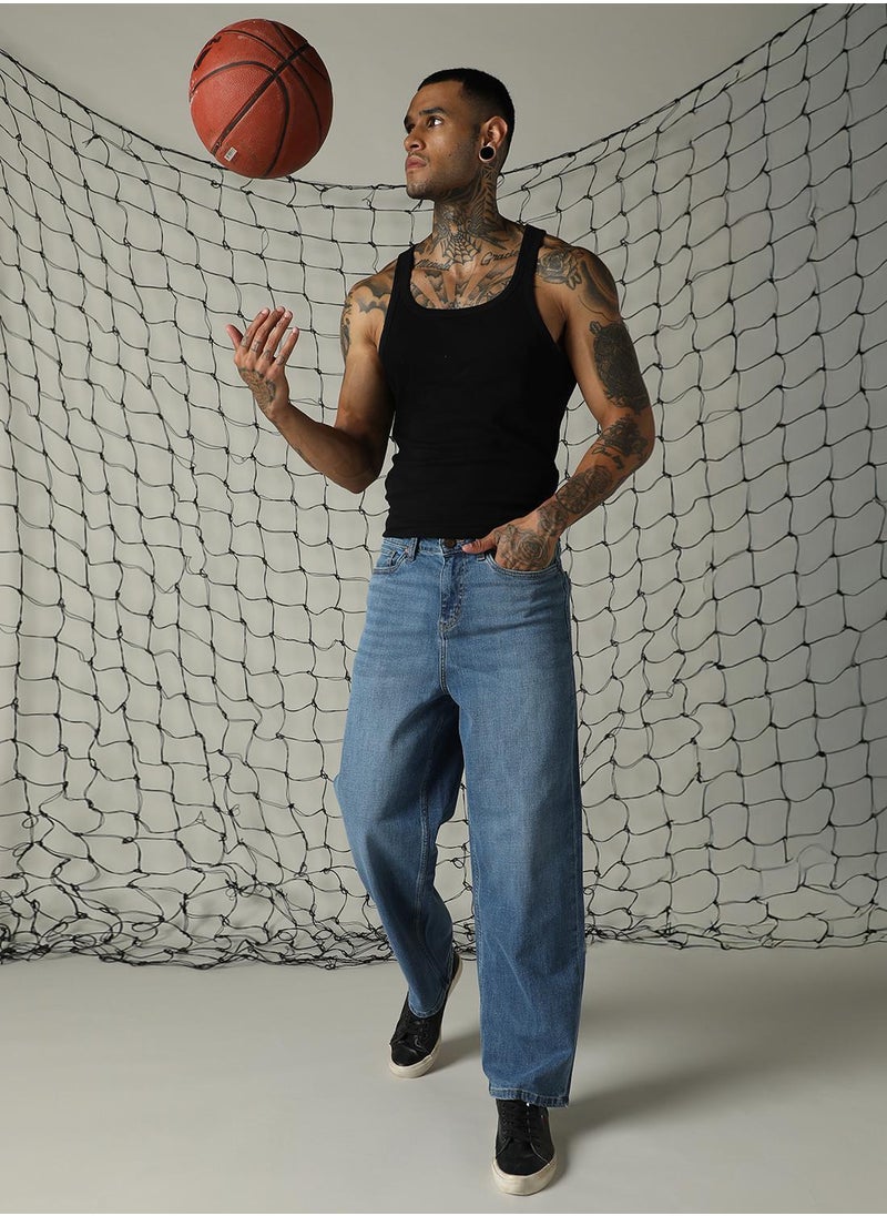 Men's Indigo 100% Cotton Distressed Jeans