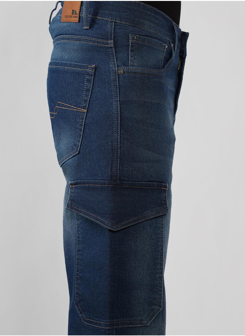 Men's Blue Cotton Blend Solid Full Length Relaxed Fit Jeans